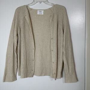 Zara kids ivory button front ribbed cardigan acrylic sweater size 13-14